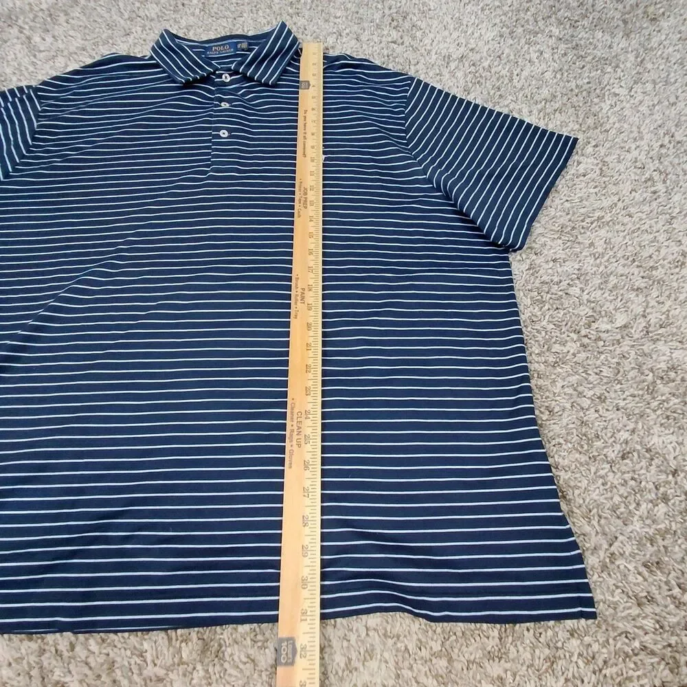 Polo Ralph Lauren Polo Shirt Mens 3XB Big Navy Blue Stripe Pony Cotton Jersey